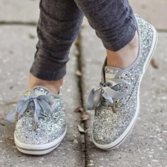 Keds x Kate Spade Sneakers Women's Size 5 Glitter Bride Wedding Silver - Picture 1 of 8